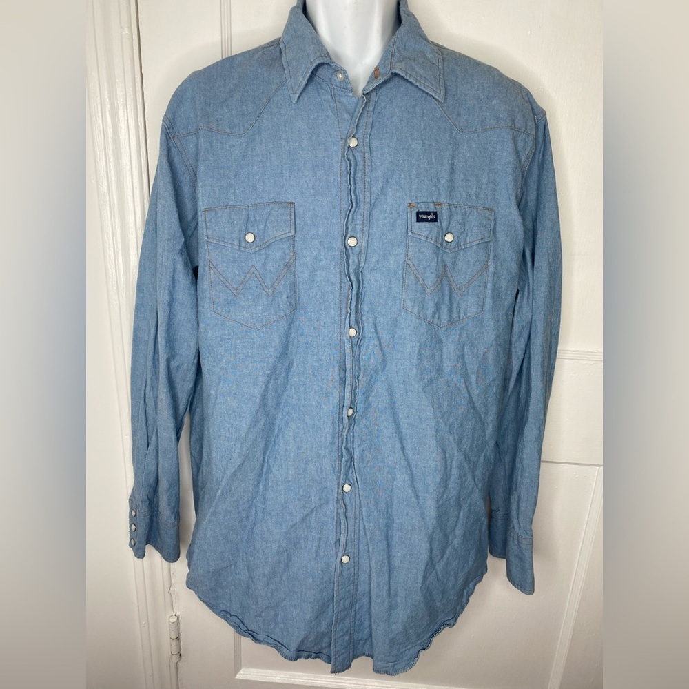 Wrangler Western Pearl Snap Men's Blue Denim Shirt